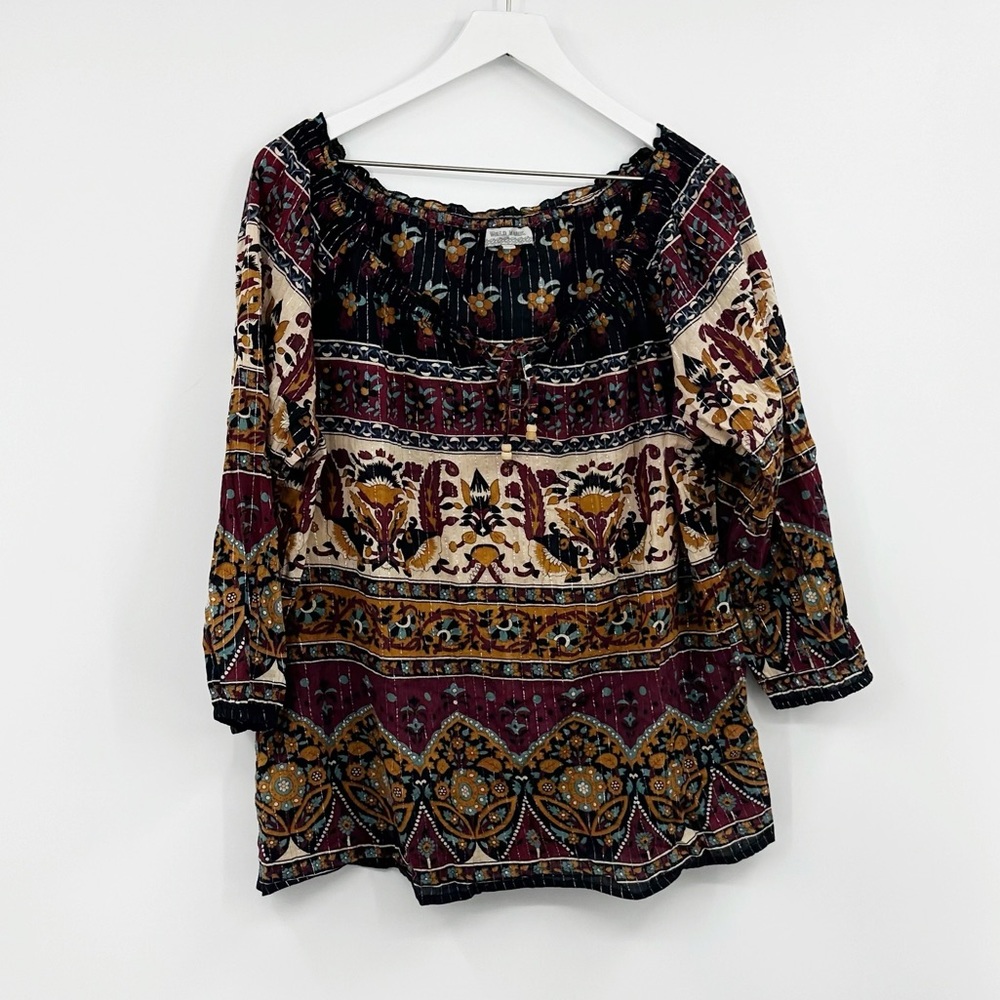 World Market Boho Ruffle Neck Blouse Size Small Medium